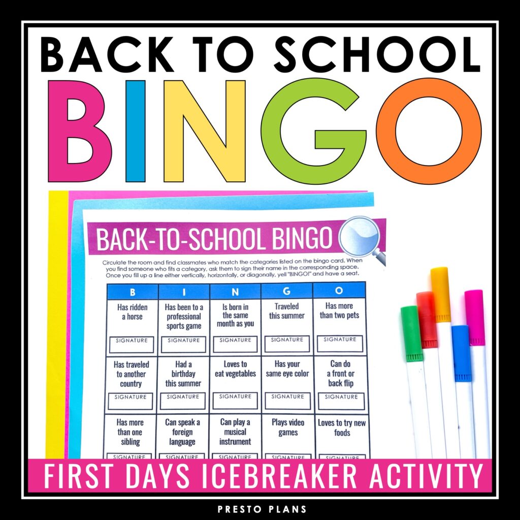 Back to School Activity - Find Someone Who Bingo Icebreaker First Day ...