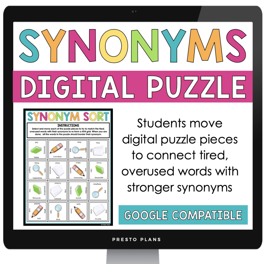 DIGITAL SYNONYM WORD CHOICE ACTIVITY PUZZLE - prestoplanners.com synonym for choiceless