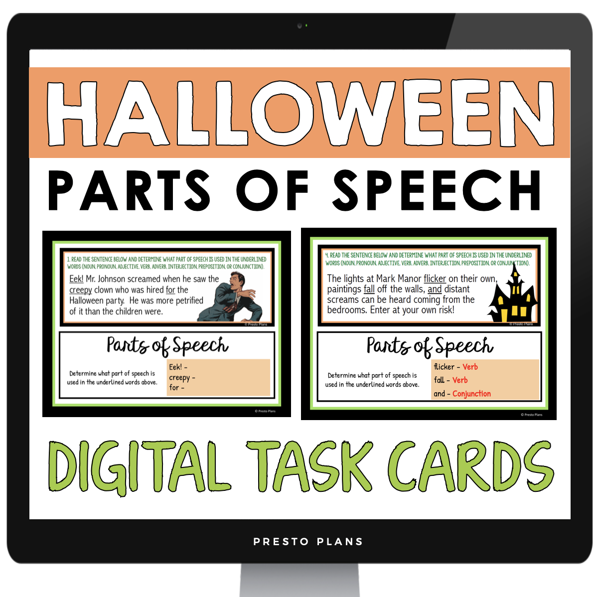 DIGITAL HALLOWEEN PARTS OF SPEECH TASK CARDS ACTIVITY Prestoplanners